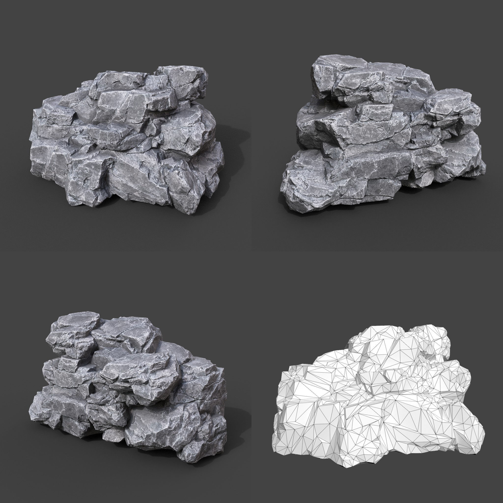 Low Poly Gray Rock Formation 221219 - Ultra HD 16K Texture Low-poly 3D model_12