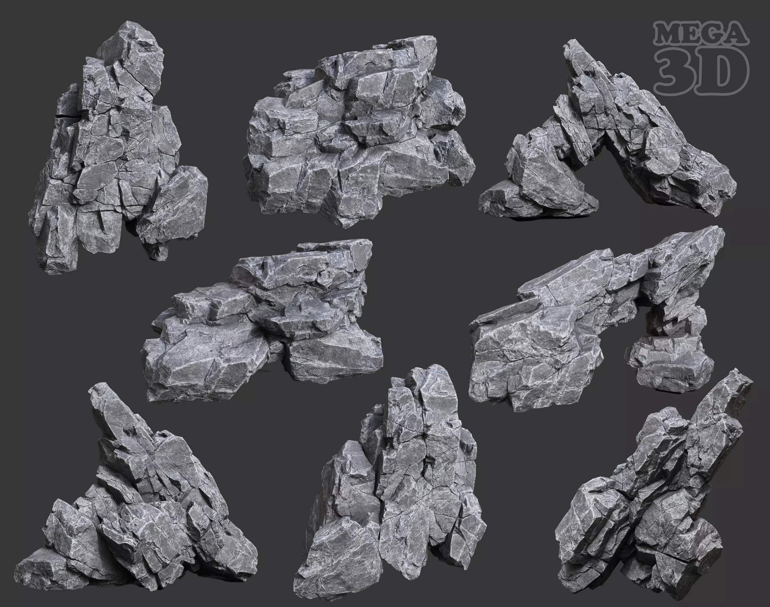 Low Poly Gray Rock Formation 221219 - Ultra HD 16K Texture Low-poly 3D model_0