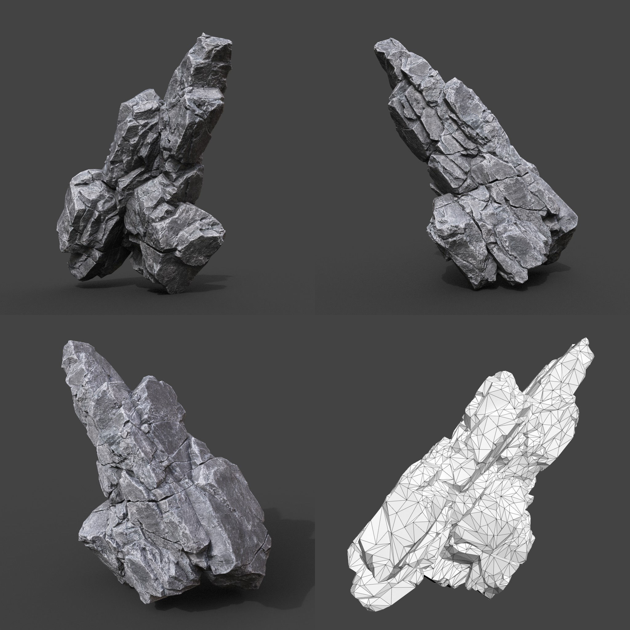 Low Poly Gray Rock Formation 221219 - Ultra HD 16K Texture Low-poly 3D model_8