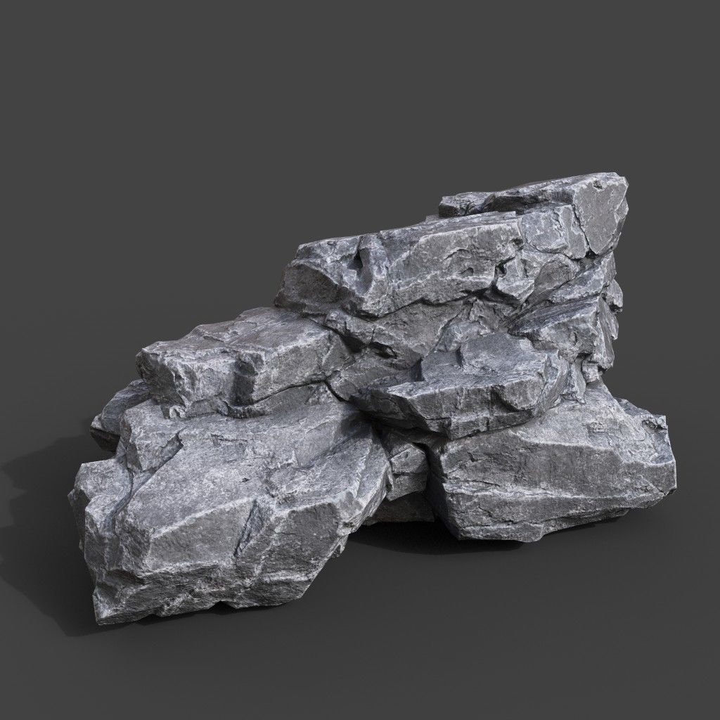 Low Poly Gray Rock Formation 221219 - Ultra HD 16K Texture Low-poly 3D model_9