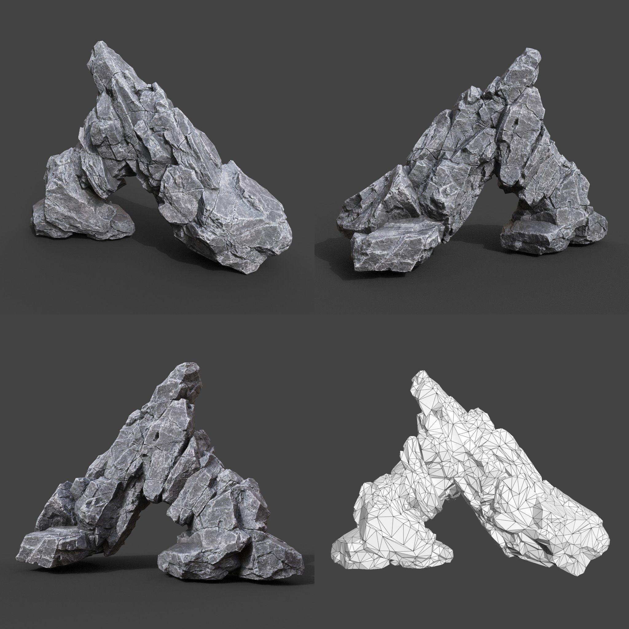 Low Poly Gray Rock Formation 221219 - Ultra HD 16K Texture Low-poly 3D model_4