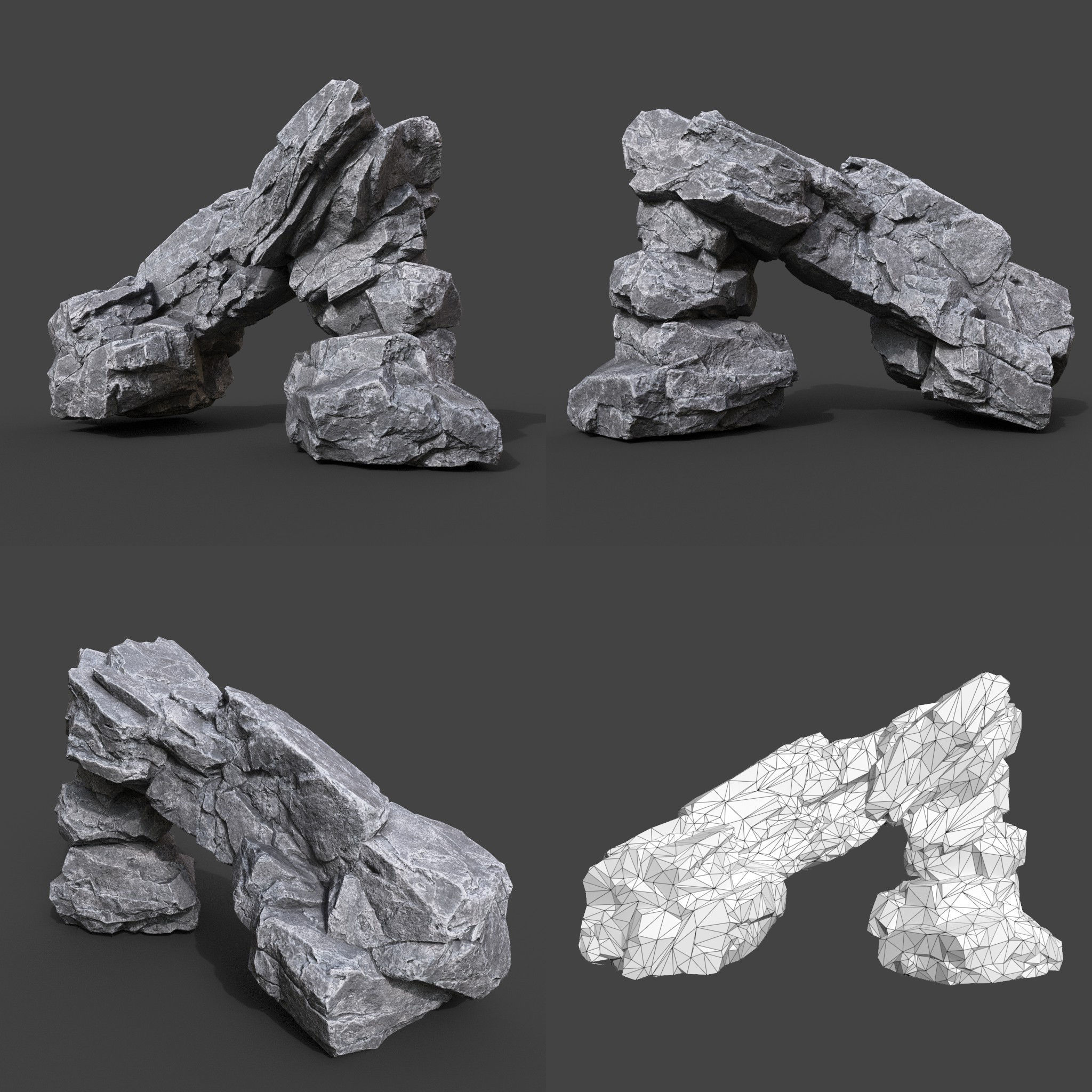 Low Poly Gray Rock Formation 221219 - Ultra HD 16K Texture Low-poly 3D model_2
