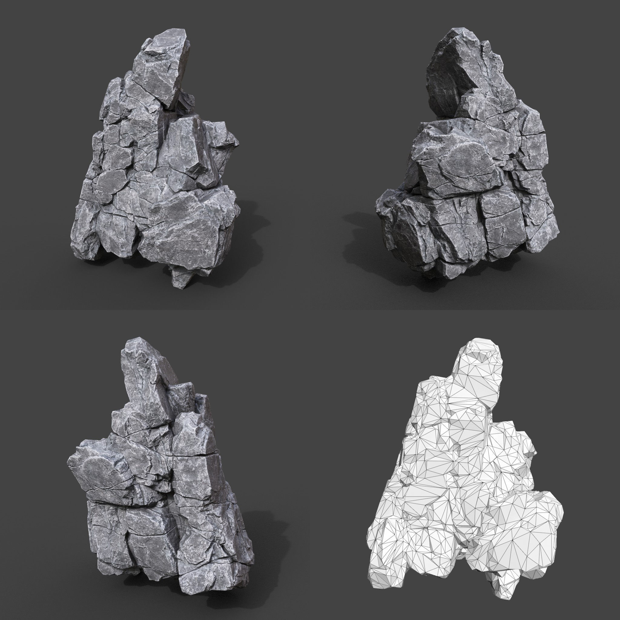 Low Poly Gray Rock Formation 221219 - Ultra HD 16K Texture Low-poly 3D model_16