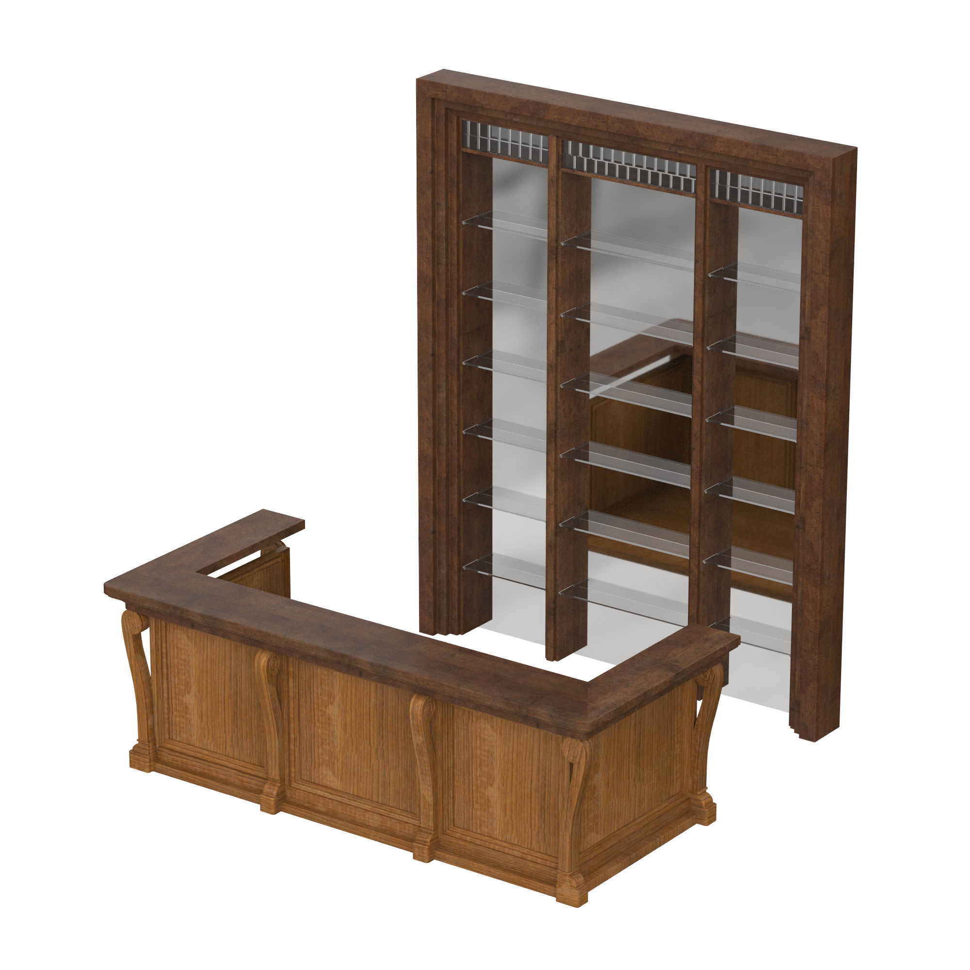 Bar counter in colonial style 3D model_4