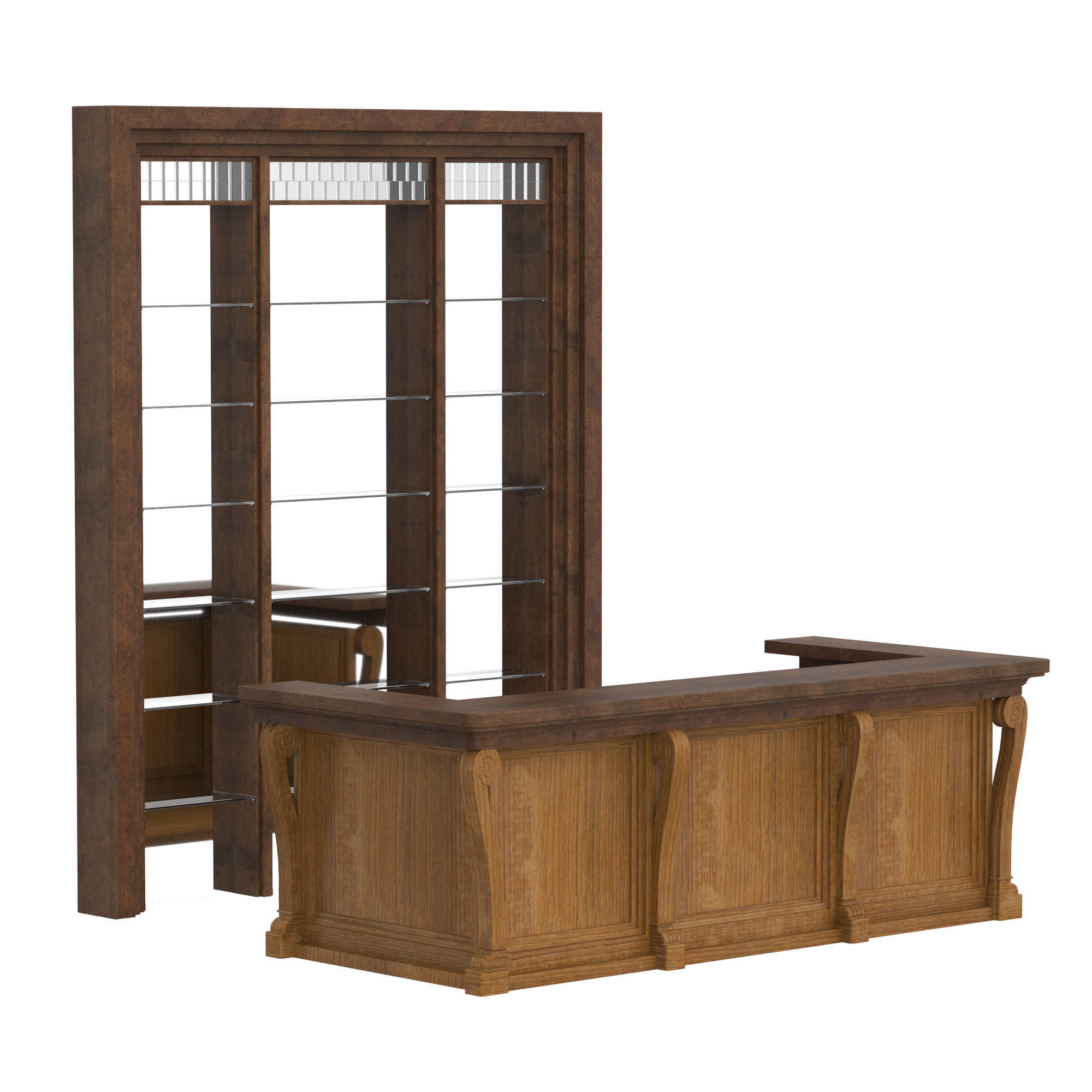 Bar counter in colonial style 3D model_2