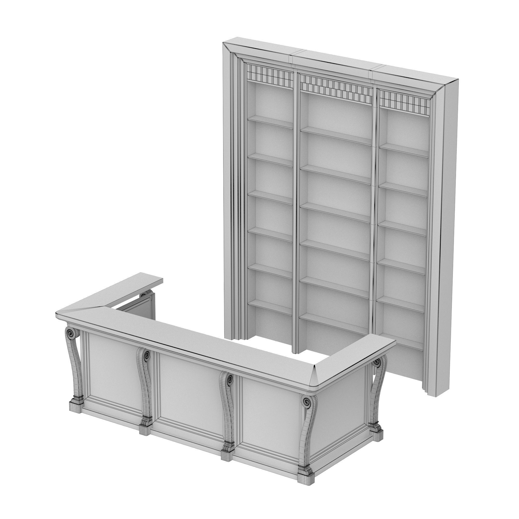 Bar counter in colonial style 3D model_5