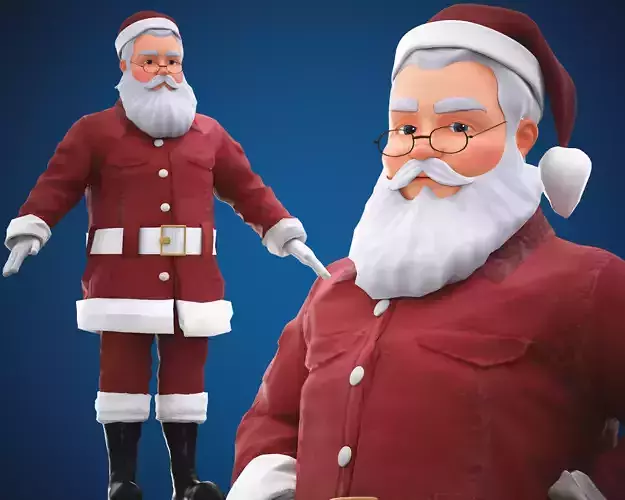 Santa Claus Game Cartoon Rigged Character Low-poly 3D model