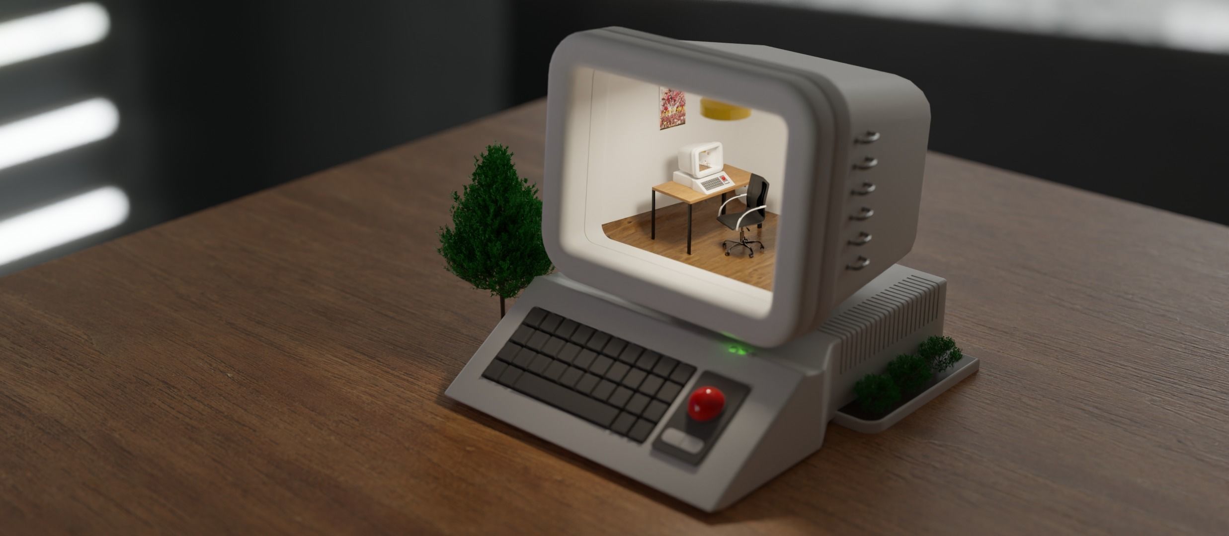 old pc-room Low-poly 3D model_3