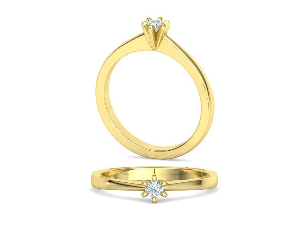 Six-Prong Petite Engagement ring with 3mm Stone 3dmodel 3D print model_3