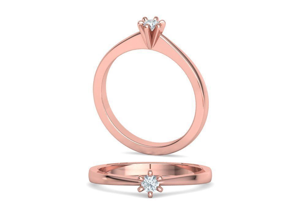 Six-Prong Petite Engagement ring with 3mm Stone 3dmodel 3D print model_2