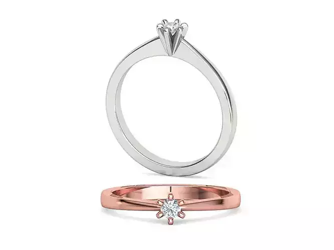Six-Prong Petite Engagement ring with 3mm Stone 3dmodel 3D print model