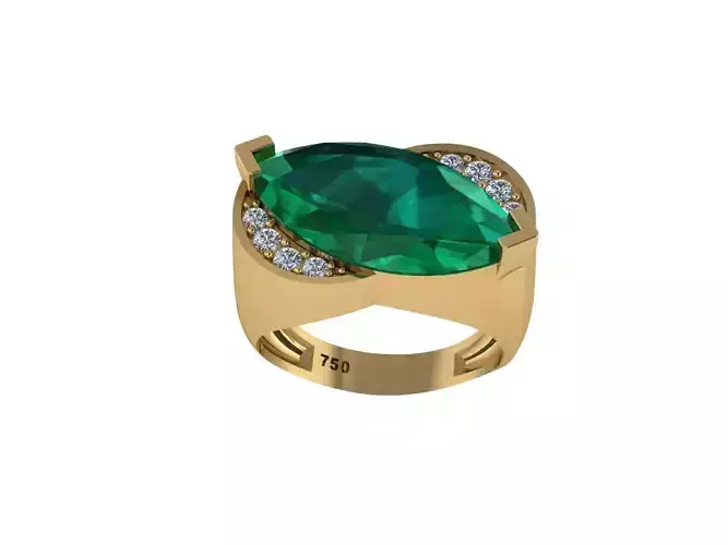 Ring with navette emerald