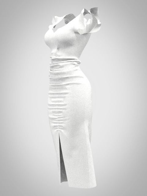 White shearing dress 3D model_3
