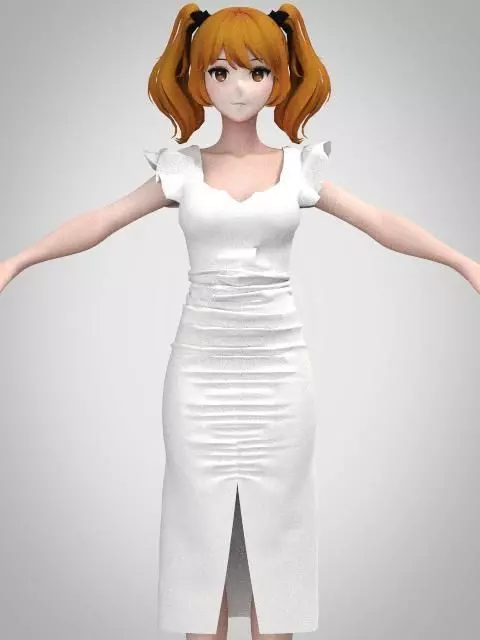 White shearing dress 3D model_0