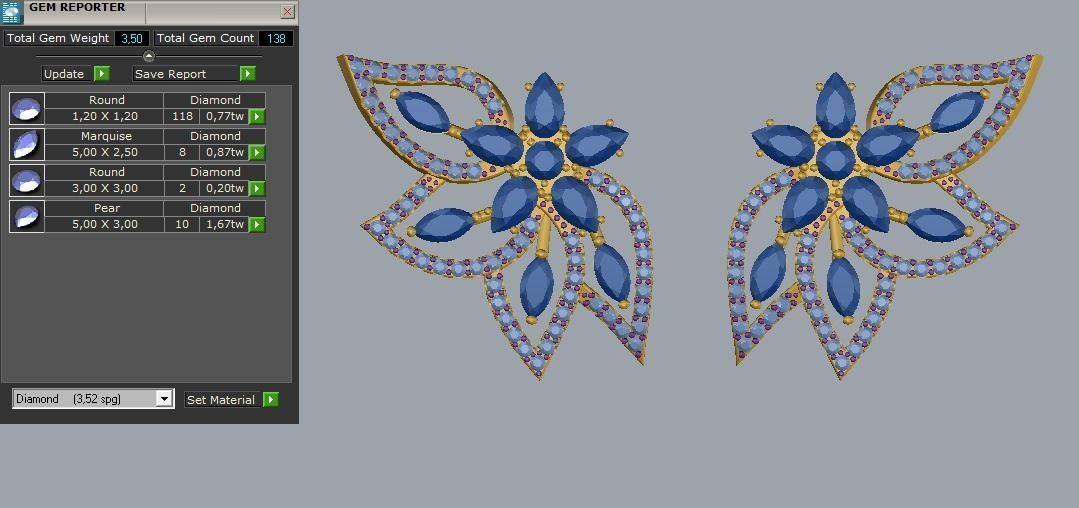 Earring in the shape of a flower with leaves in diamonds 3D print model_6