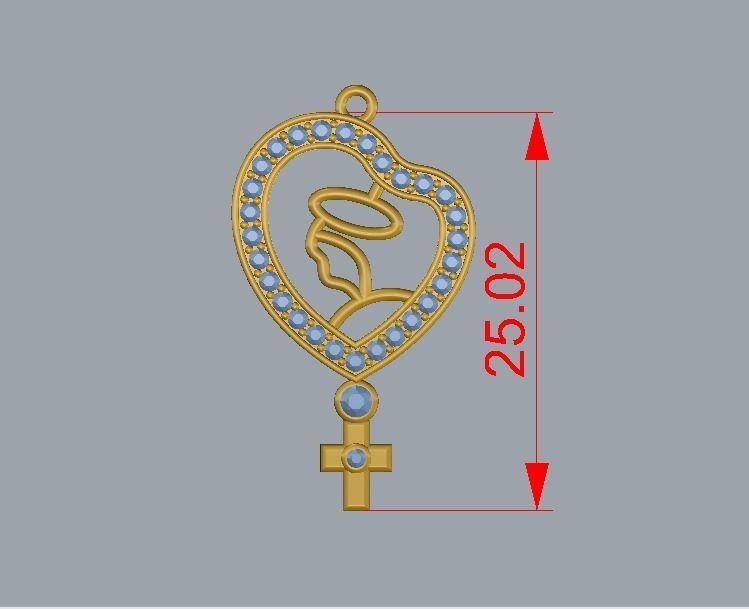 Santa heart shaped pendant with diamonds 3D print model_4