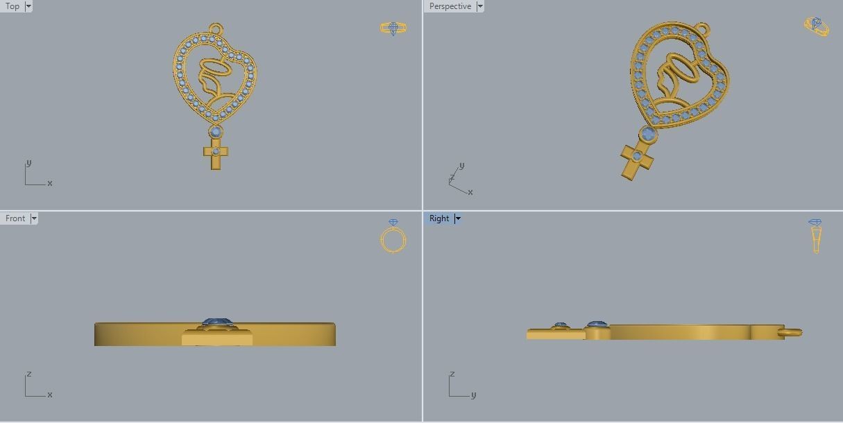 Santa heart shaped pendant with diamonds 3D print model_5