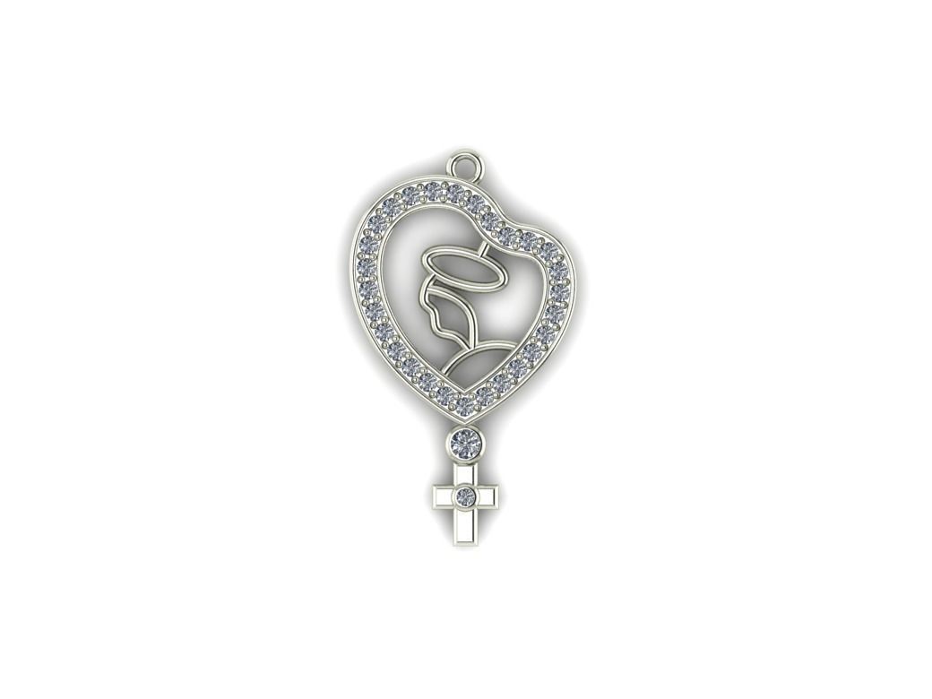 Santa heart shaped pendant with diamonds 3D print model_3