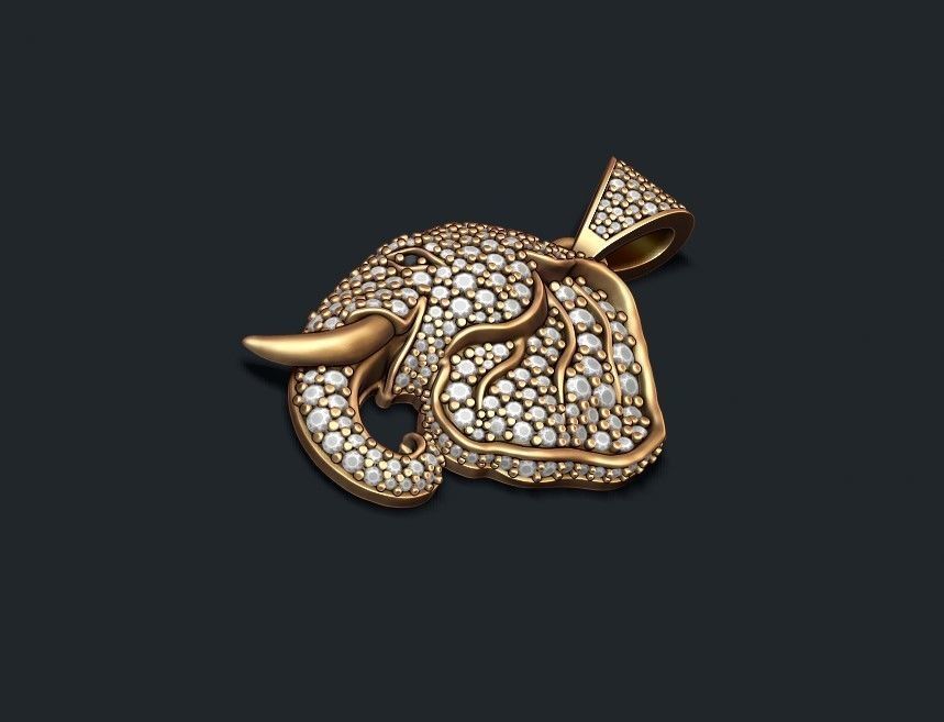 Elephant head pendant with gems 3D print model_5