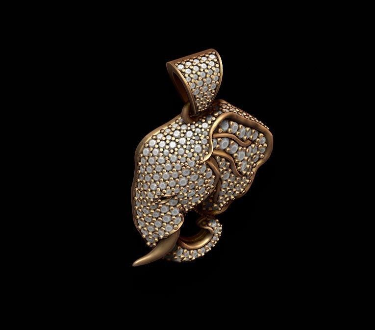 Elephant head pendant with gems 3D print model_7