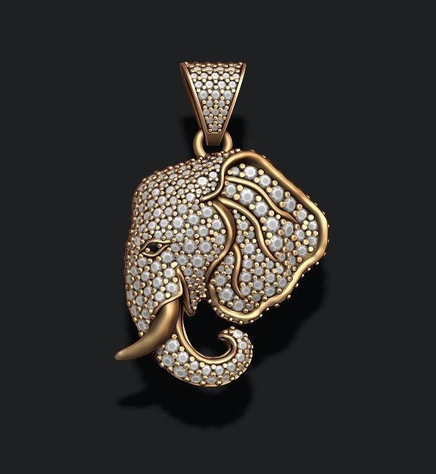 Elephant head pendant with gems 3D print model_1