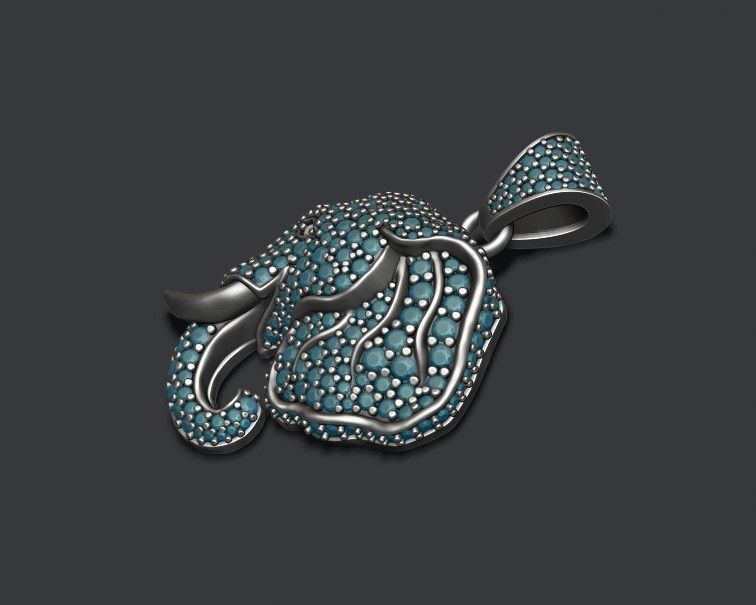 Elephant head pendant with gems 3D print model_8