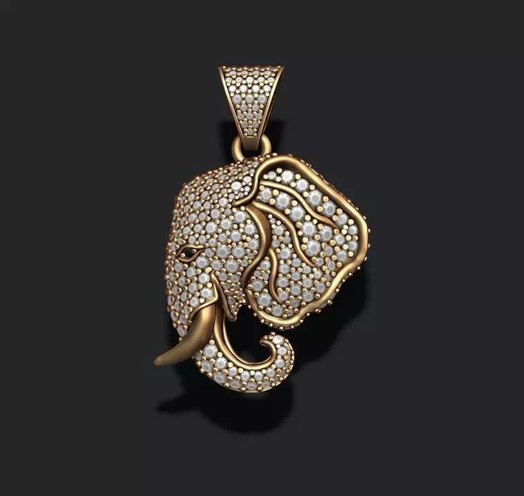 Elephant head pendant with gems 3D print model_0