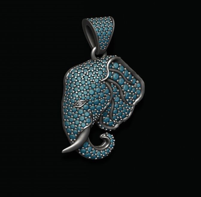 Elephant head pendant with gems 3D print model_6