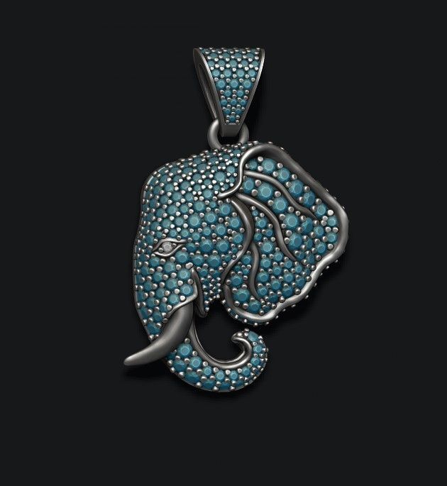Elephant head pendant with gems 3D print model_2