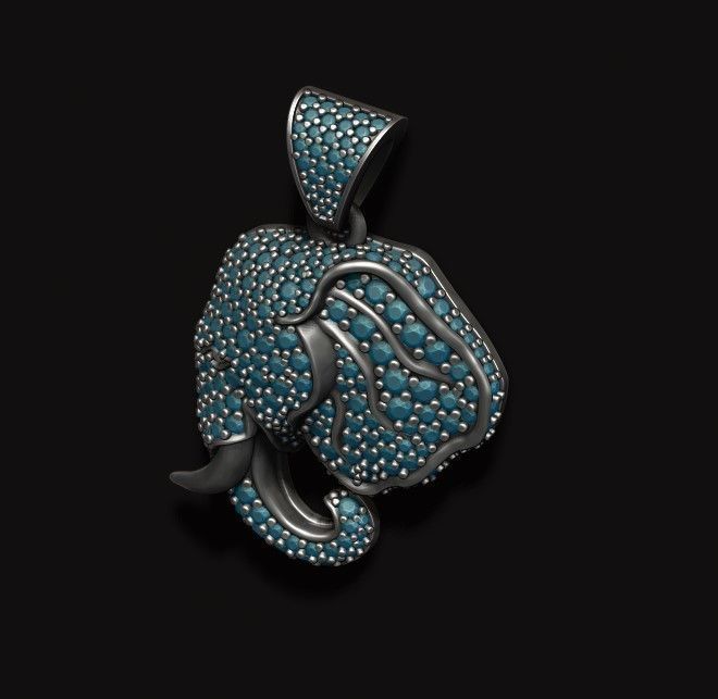 Elephant head pendant with gems 3D print model_4