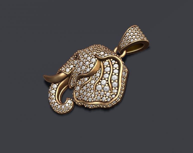 Elephant head pendant with gems 3D print model_3
