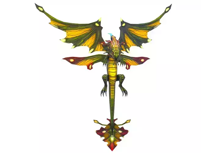 Low Poly Monster Green Young Winged Dragon 3D Model