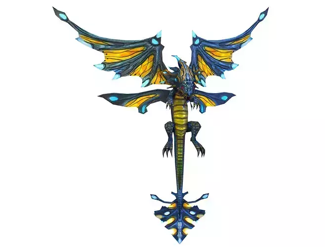 Low Poly Monster Blue Young Winged Dragon