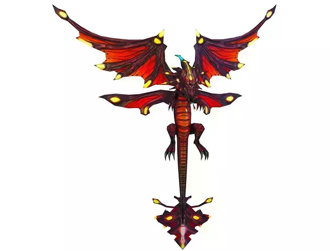 Low Poly Monster Red Young Winged Dragon