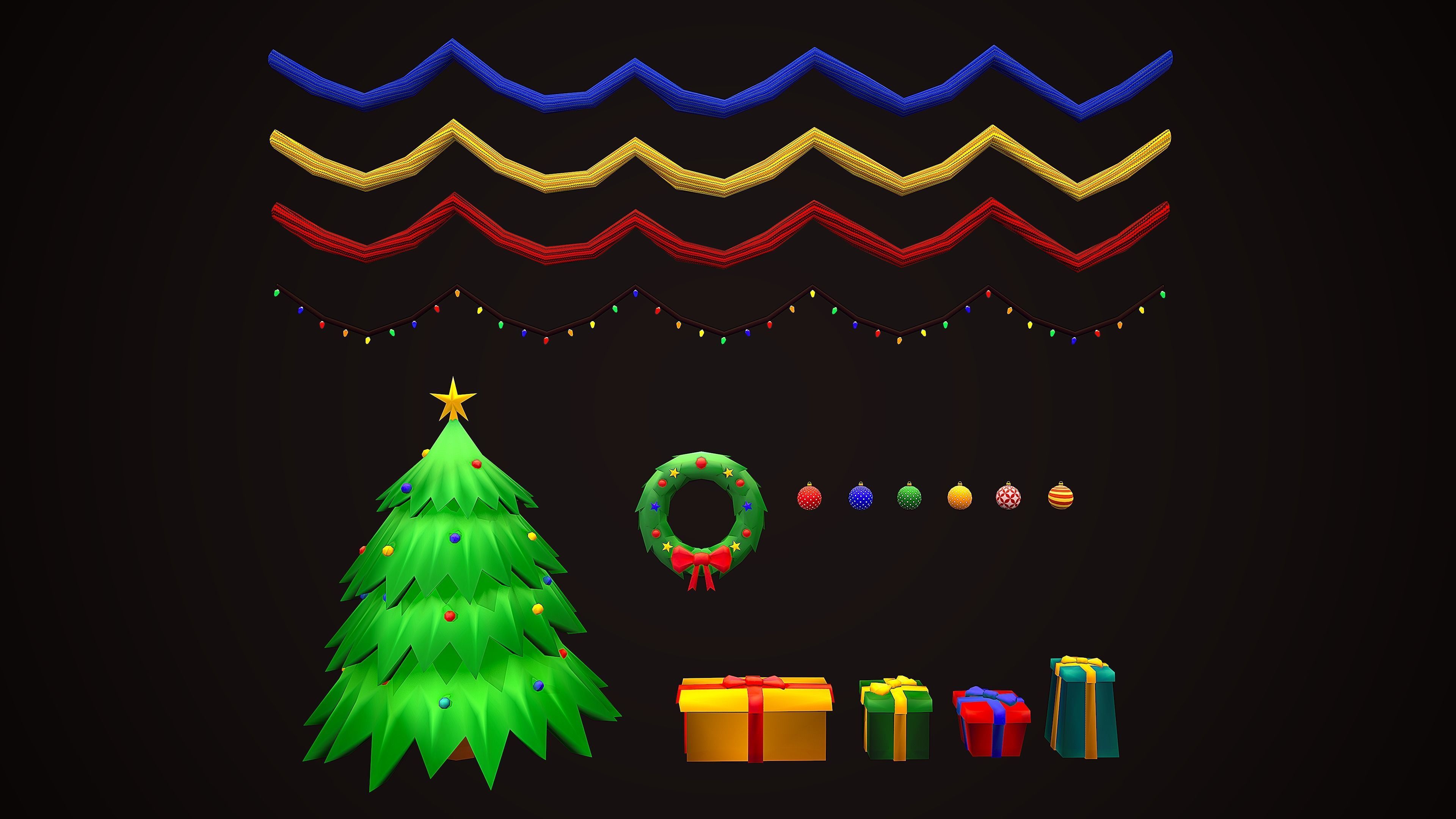 CHRISTMAS PACK DECORATION PROPS - CARTOON STYLIZED 3D Model Collection_6