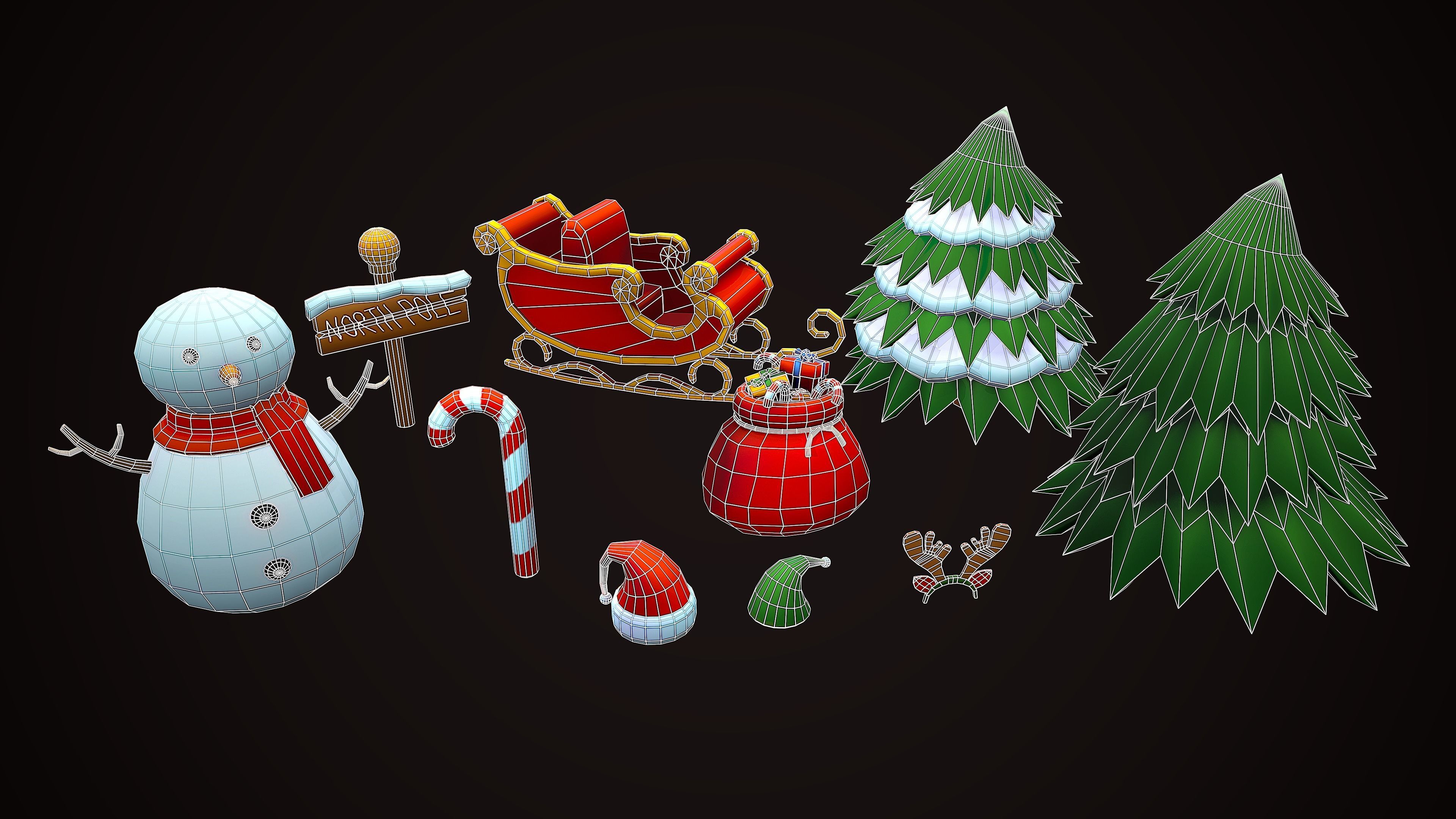 CHRISTMAS PACK DECORATION PROPS - CARTOON STYLIZED 3D Model Collection_11