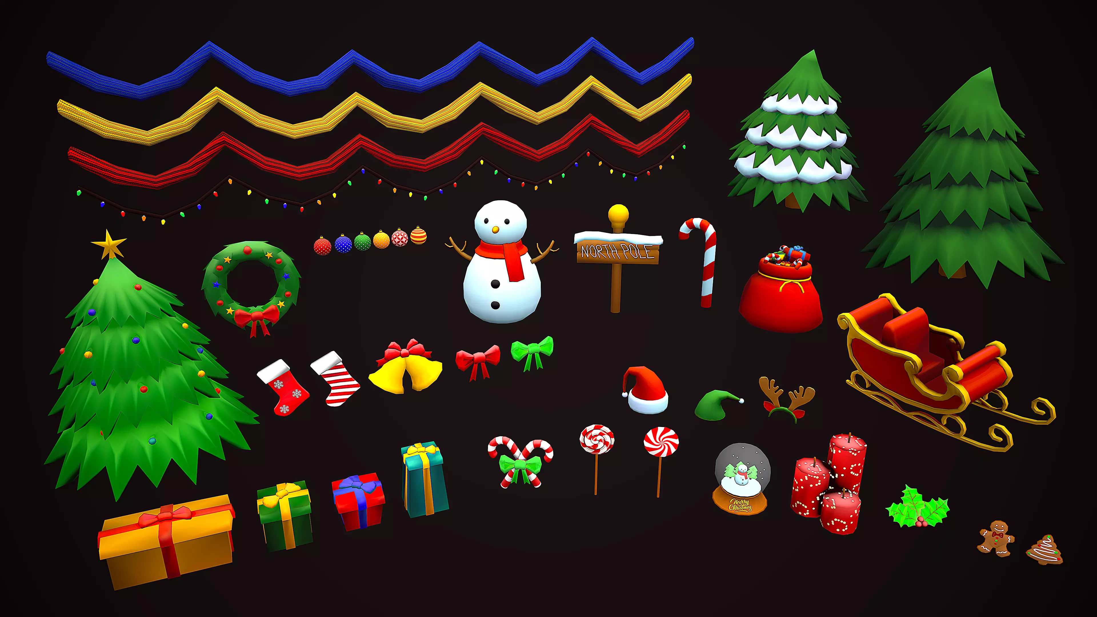 CHRISTMAS PACK DECORATION PROPS - CARTOON STYLIZED 3D Model Collection_0