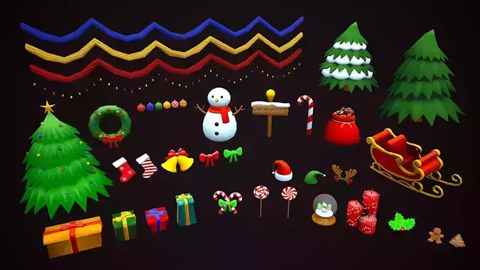 CHRISTMAS PACK DECORATION PROPS - CARTOON STYLIZED