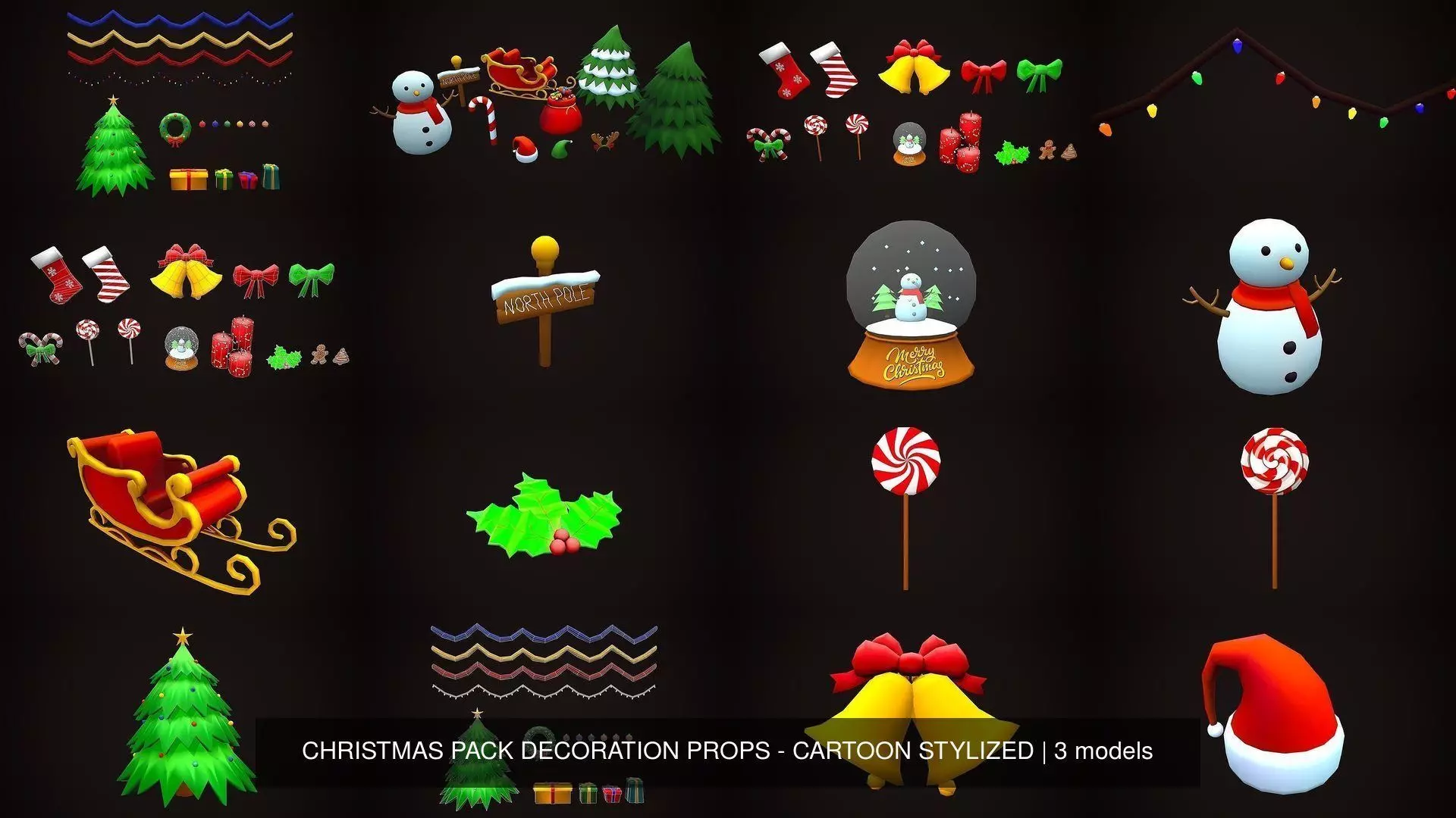 CHRISTMAS PACK DECORATION PROPS - CARTOON STYLIZED 3D Model Collection_4