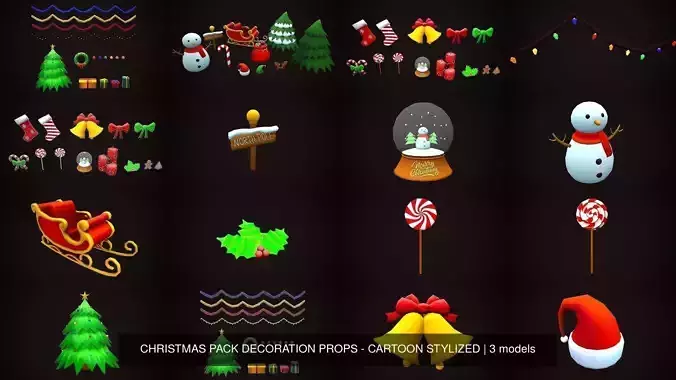 CHRISTMAS PACK DECORATION PROPS - CARTOON STYLIZED