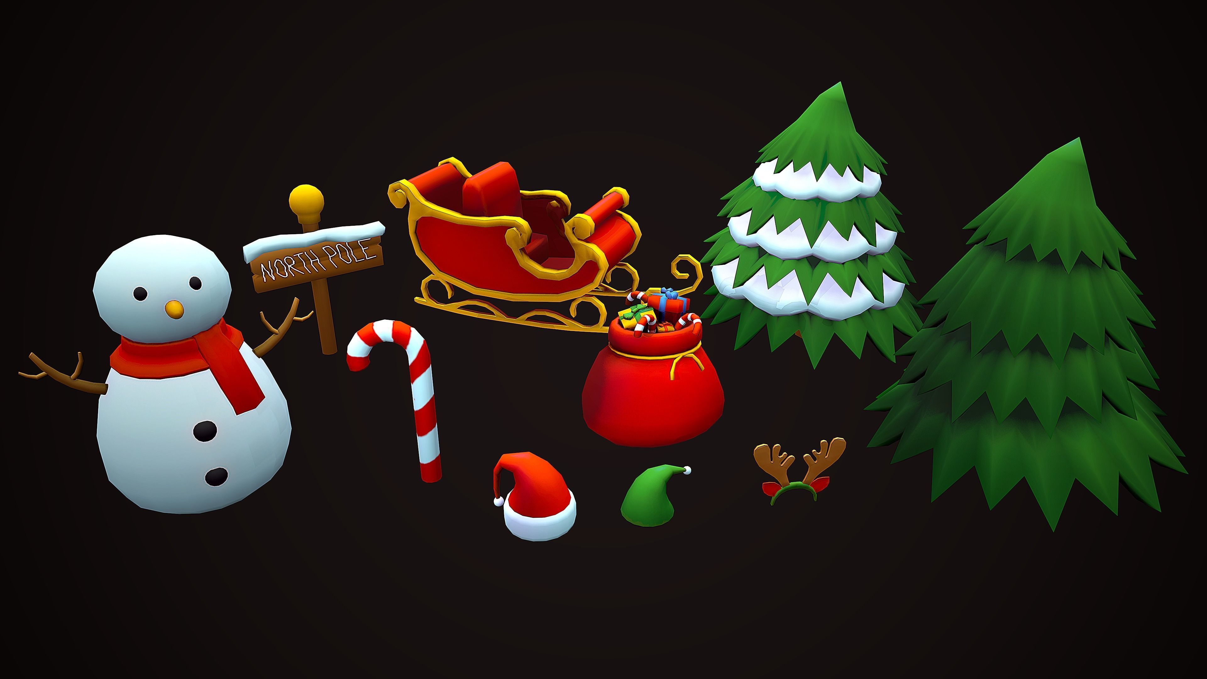 CHRISTMAS PACK DECORATION PROPS - CARTOON STYLIZED 3D Model Collection_7