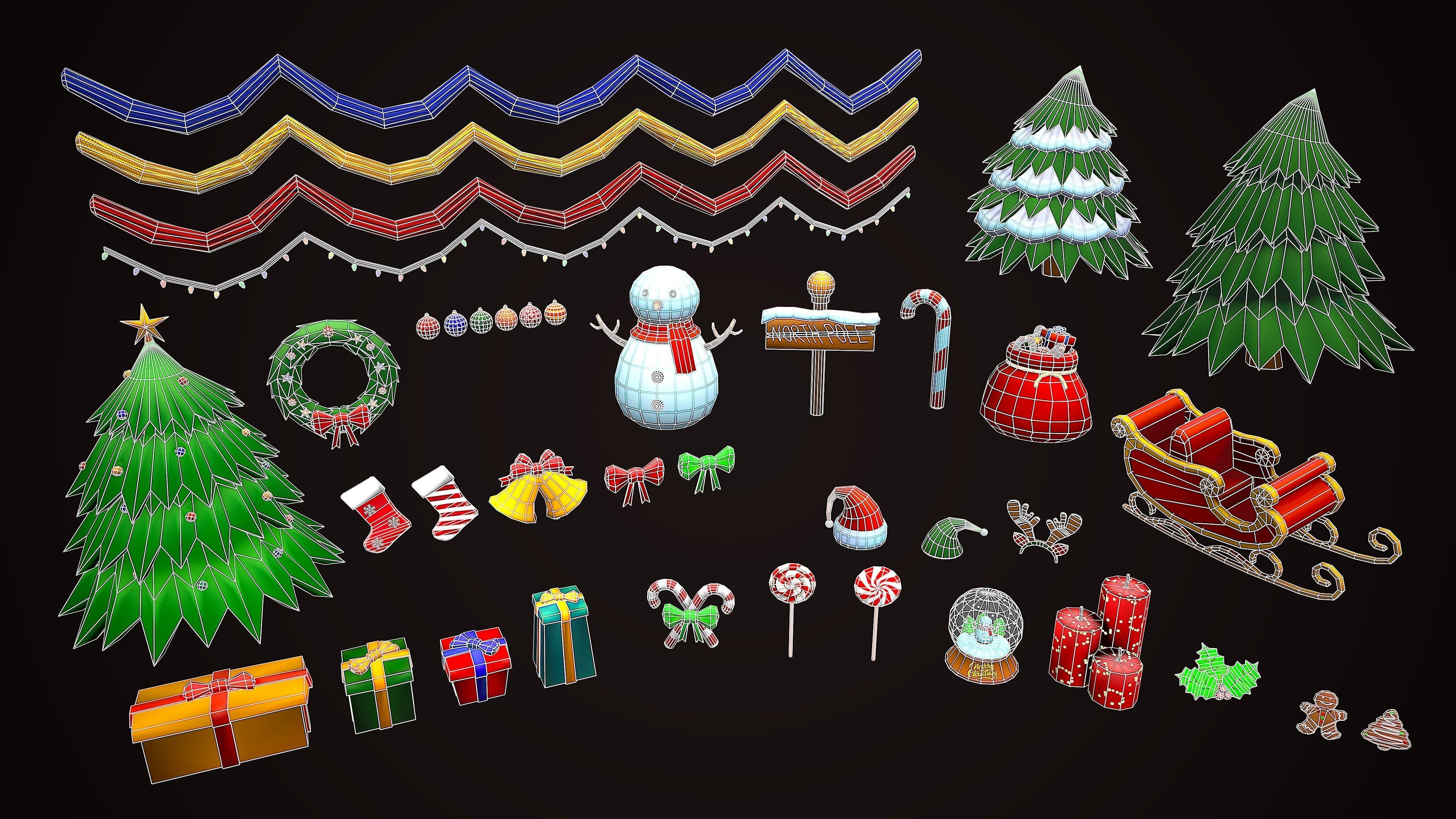 CHRISTMAS PACK DECORATION PROPS - CARTOON STYLIZED 3D Model Collection_5
