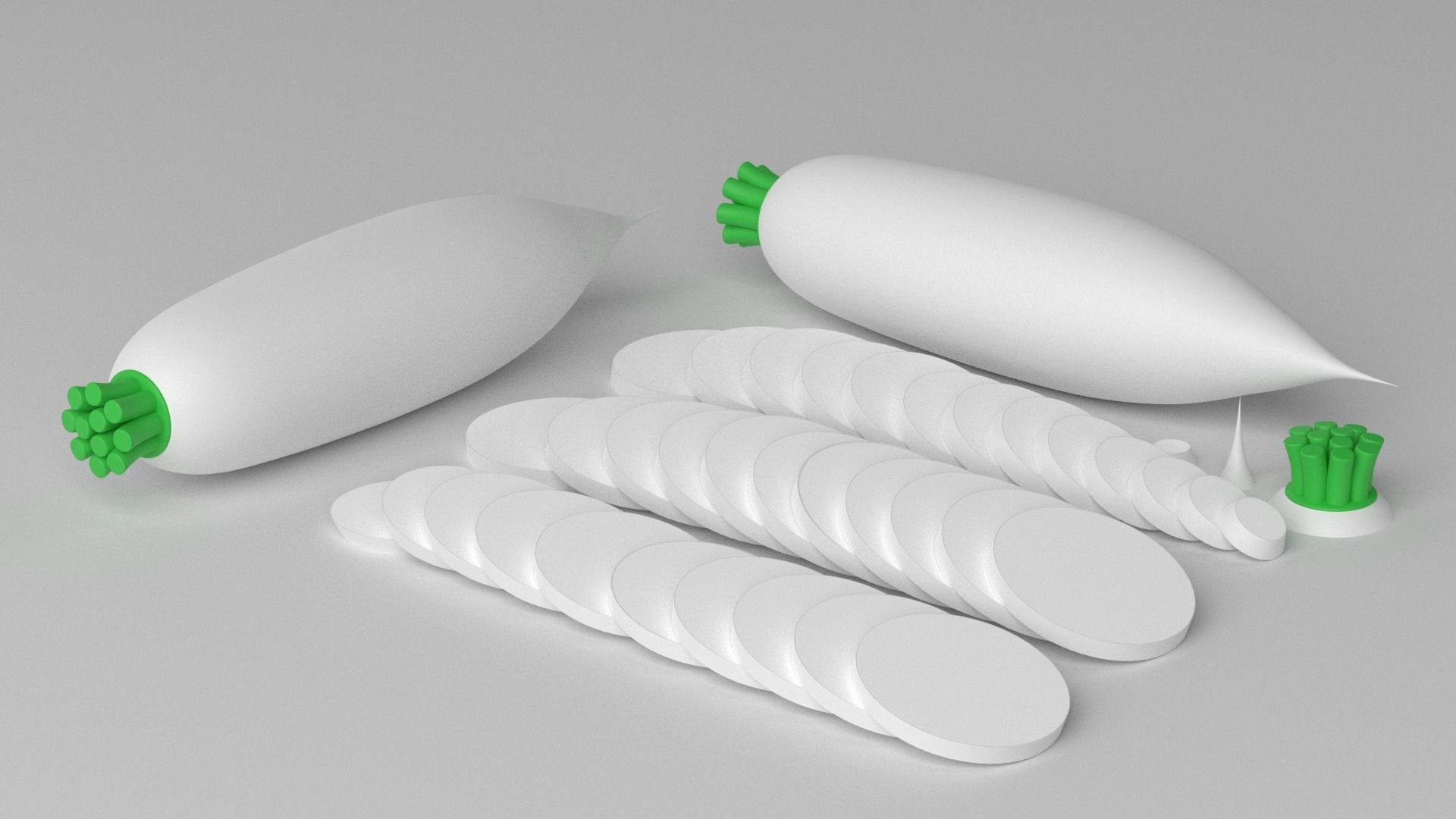 Cartoon White Radish and Slice Low-poly 3D model_1