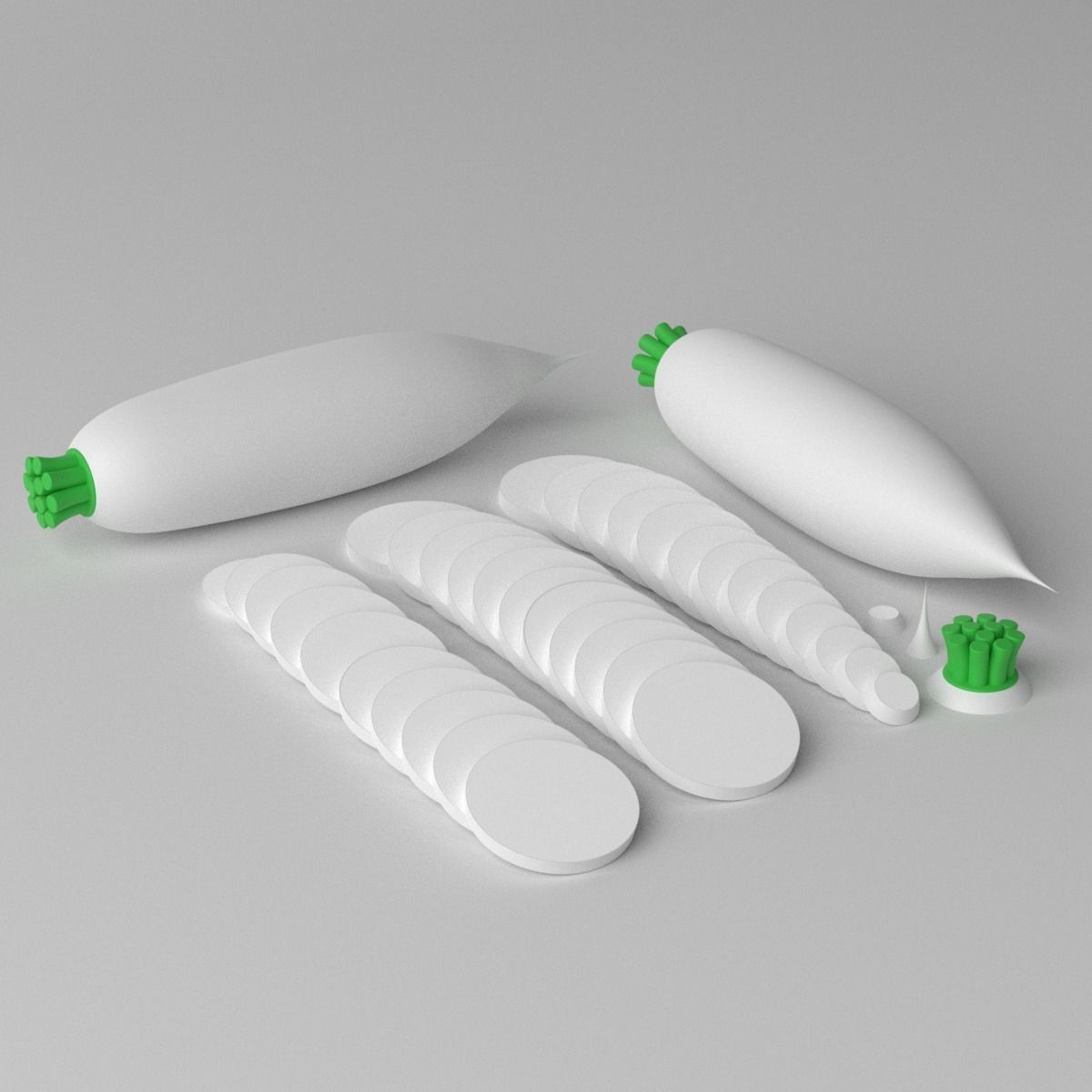 Cartoon White Radish and Slice Low-poly 3D model_6