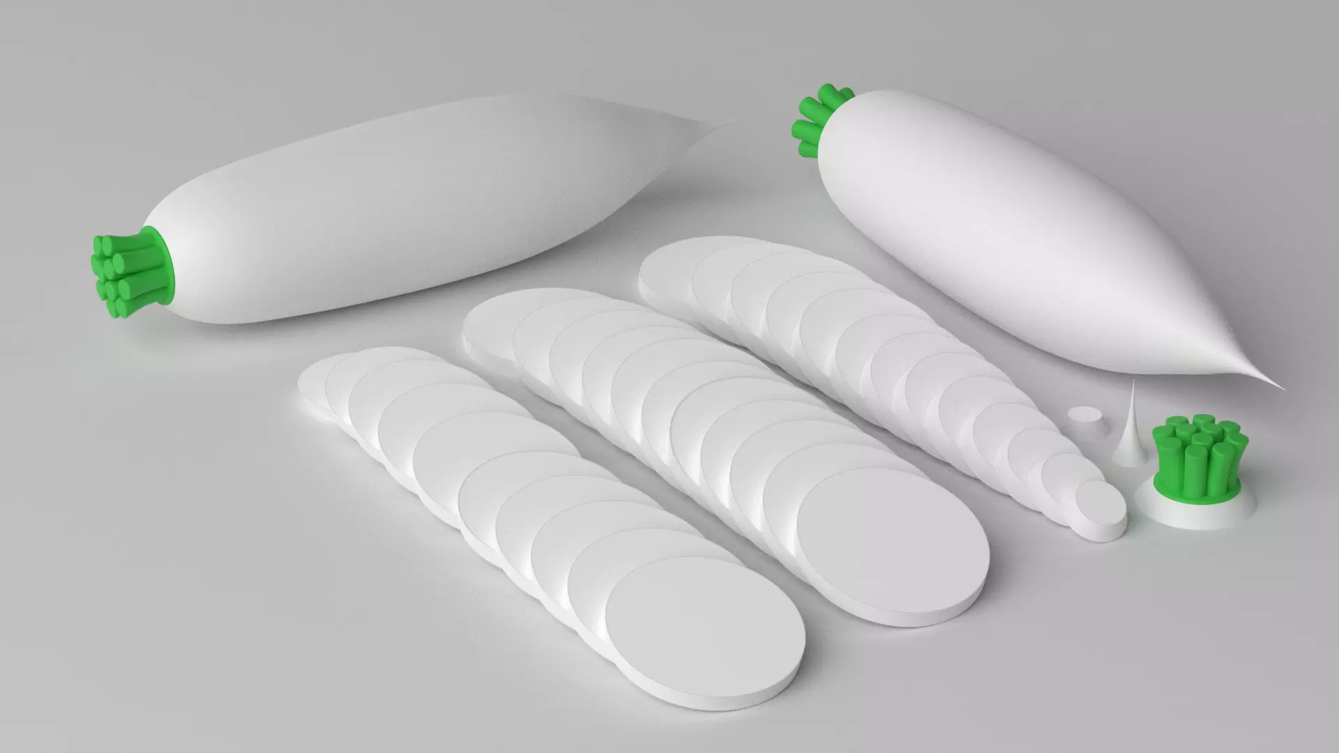 Cartoon White Radish and Slice Low-poly 3D model_0