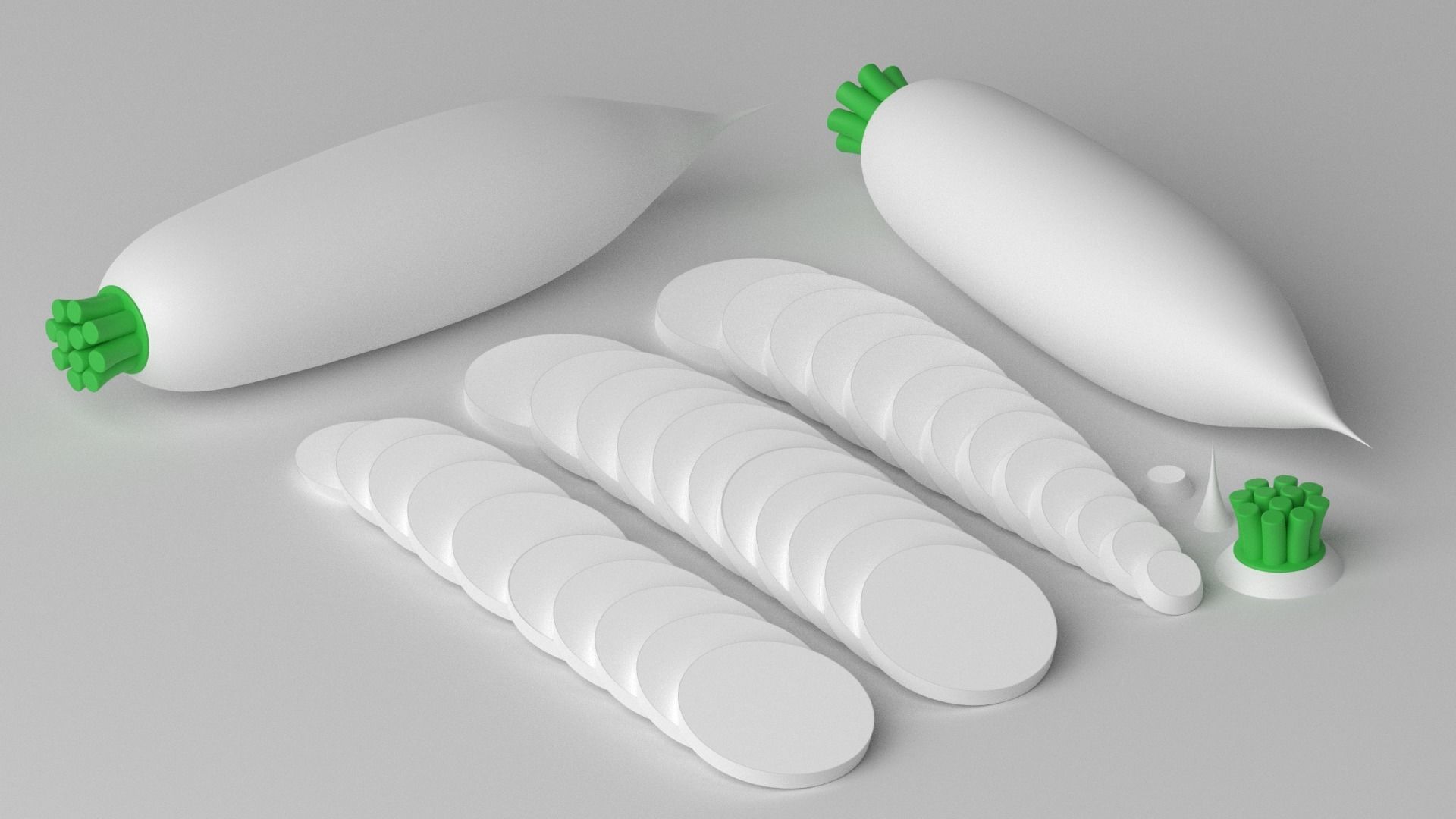 Cartoon White Radish and Slice Low-poly 3D model_4