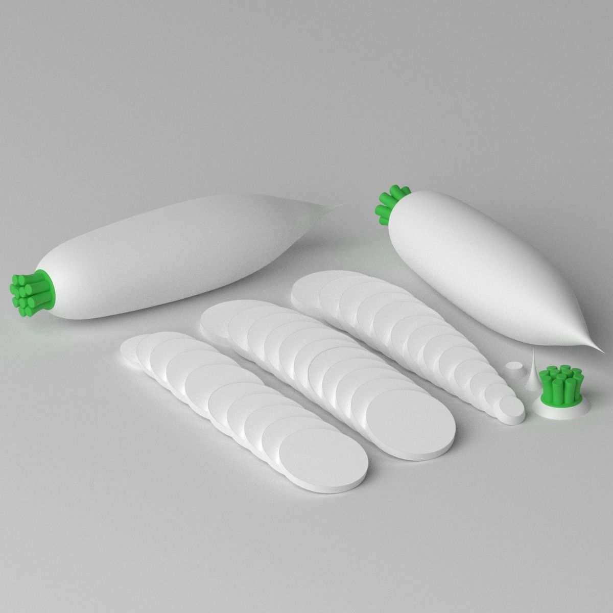 Cartoon White Radish and Slice Low-poly 3D model_7