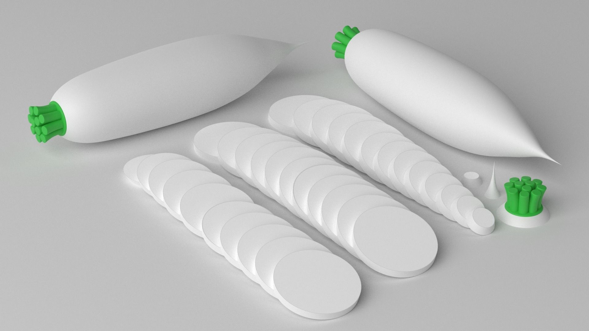 Cartoon White Radish and Slice Low-poly 3D model_5