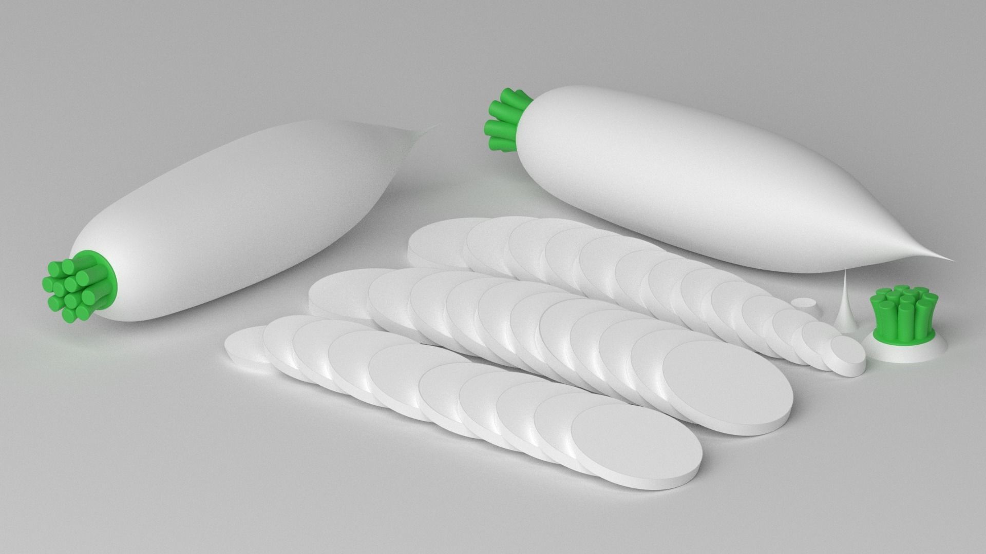 Cartoon White Radish and Slice Low-poly 3D model_3