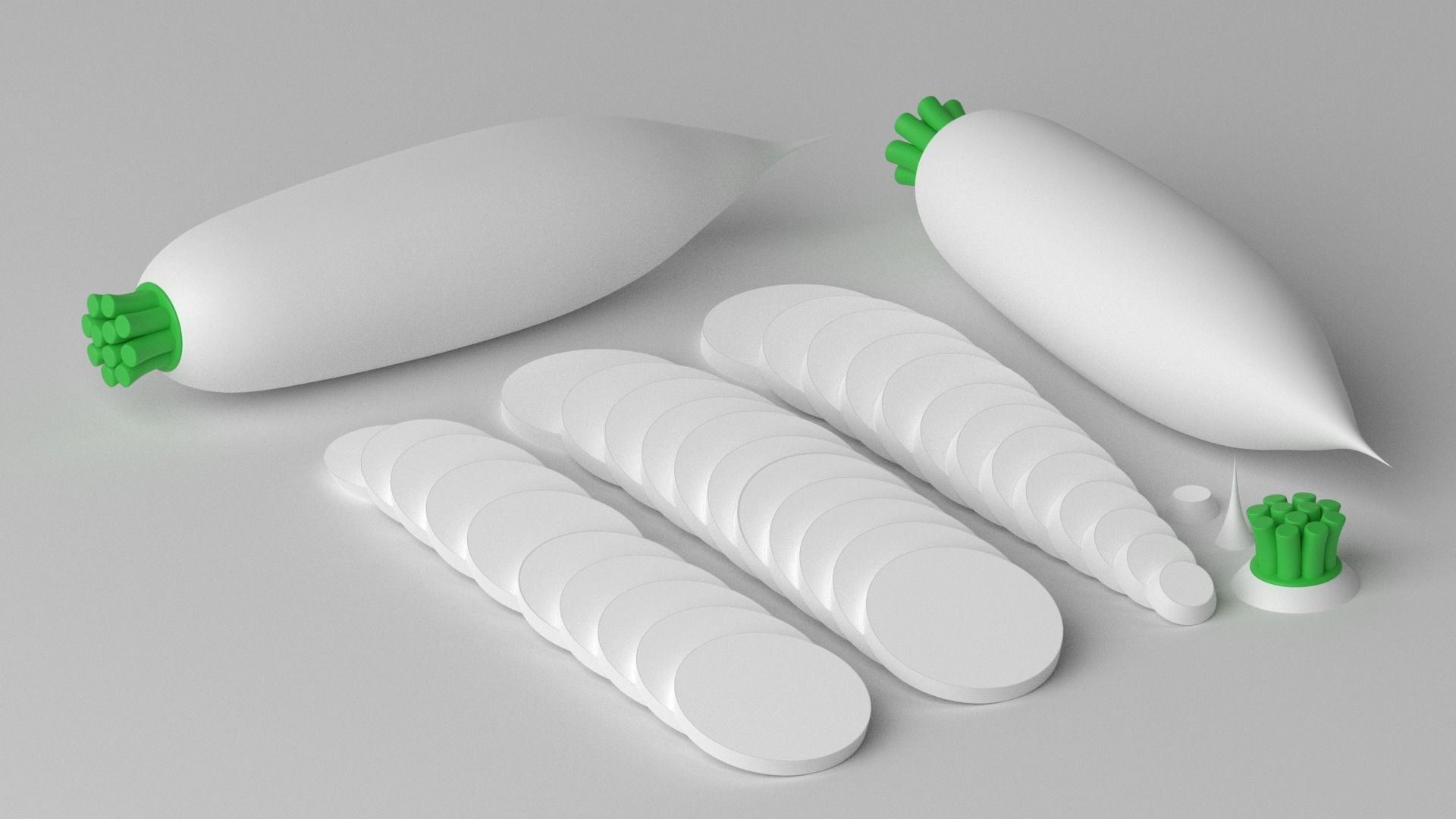 Cartoon White Radish and Slice Low-poly 3D model_2